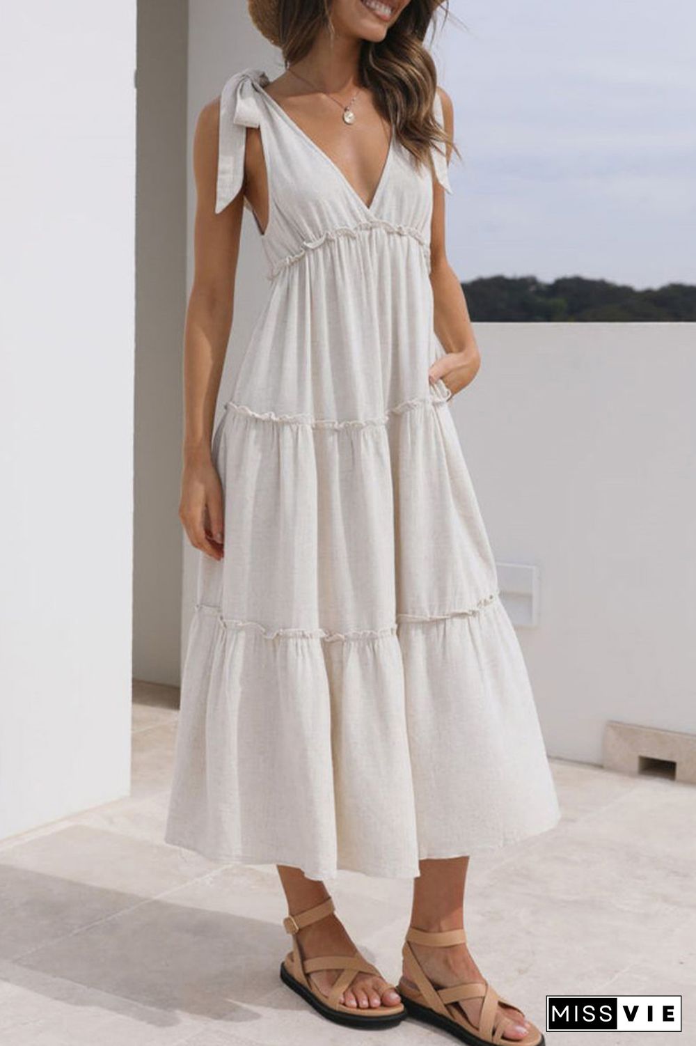 Sleeveless V Neck SPlicing Long Dress