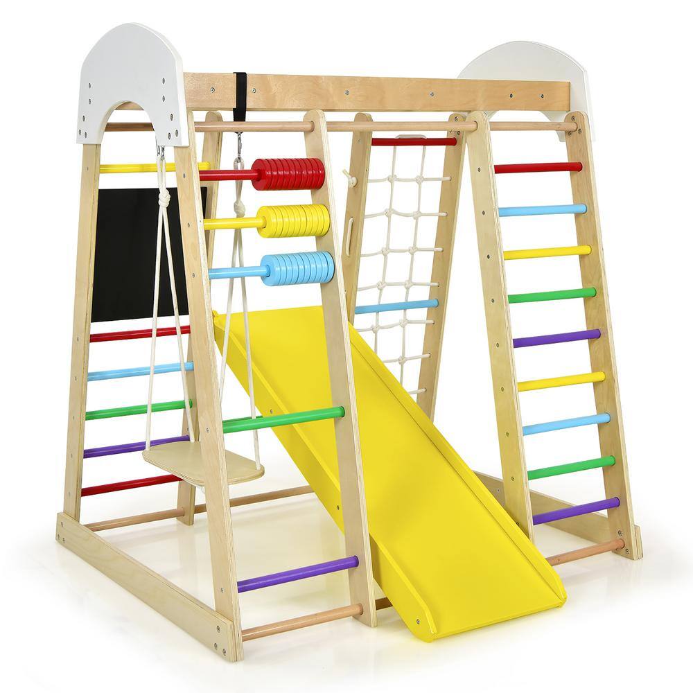 Costway Indoor Playground Climbing Gym Kids Wooden 8 in 1 Climber Playset for Children TY328218CL+