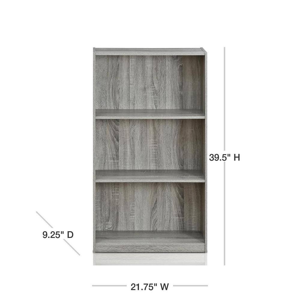 Furinno 39.5 in. French Oak Gray Wood 3-shelf Standard Bookcase with Storage 99736GYW