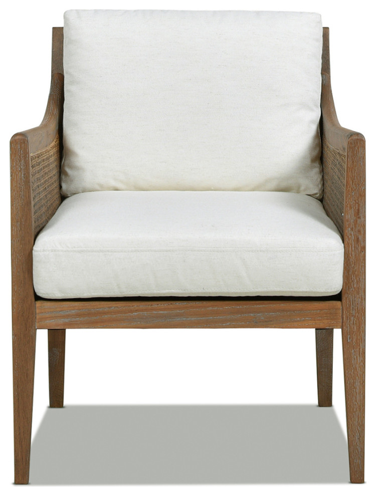 Ontario 24.5 quotRattan Wicker Upholstered Accent Arm Chair  Natural White   Tropical   Armchairs And Accent Chairs   by Jennifer Taylor Home  Houzz