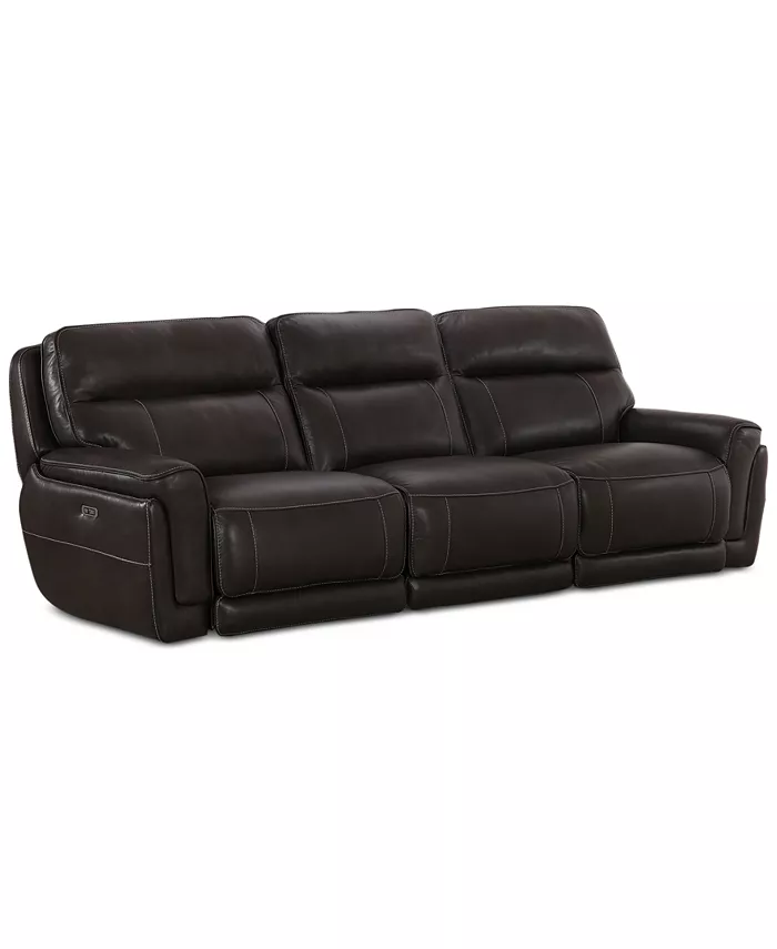 Furniture CLOSEOUT! Summerbridge 3-Pc. Leather Sectional Sofa with 2 Power Reclining Chairs Power Headrests and USB Power Outlet