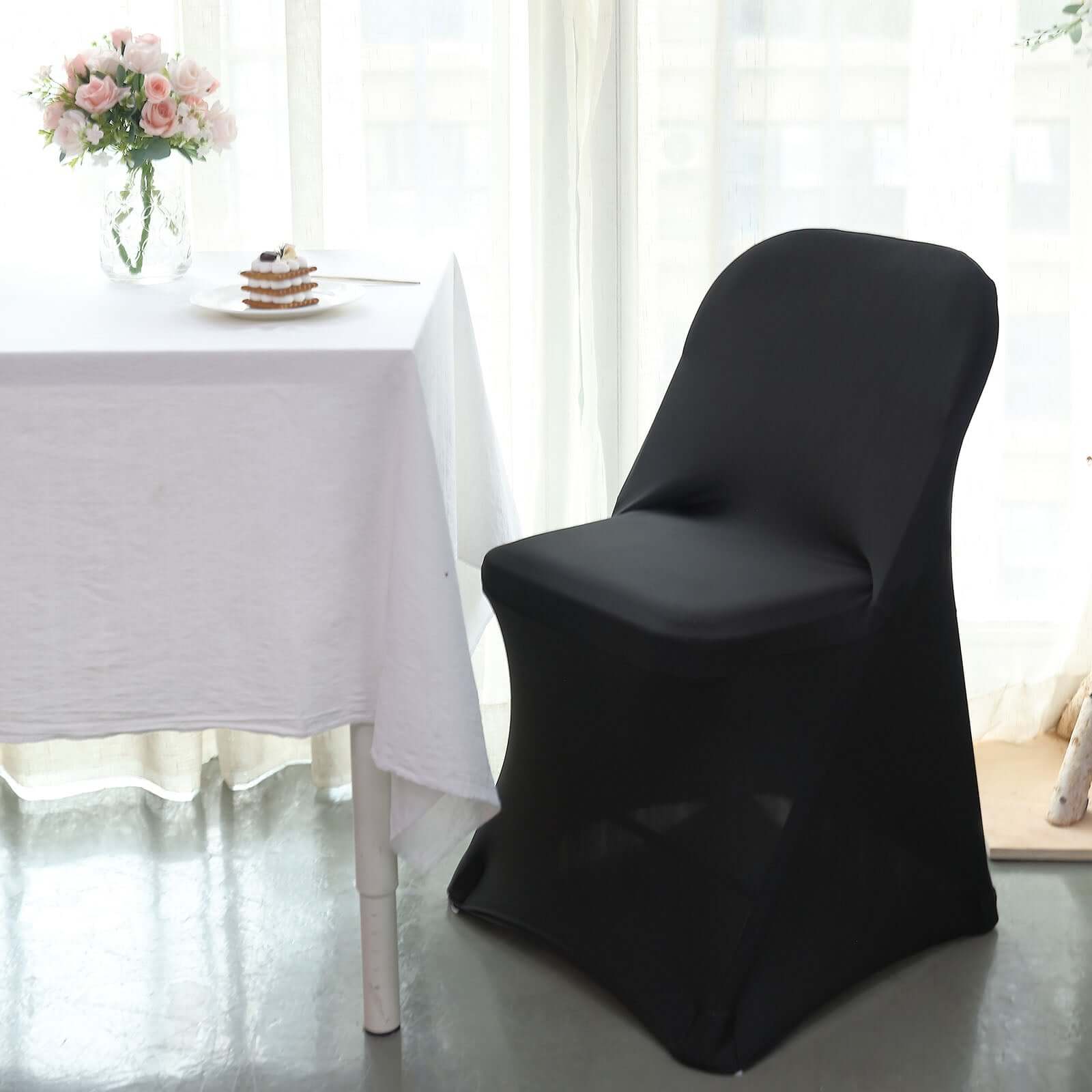 Black Spandex Stretch Fitted Folding Slip On Chair Cover 160 GSM