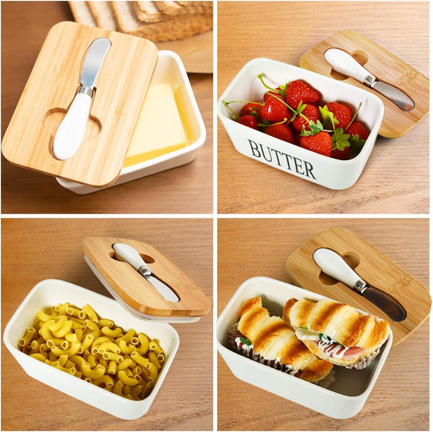 Large Ceramic Butter Dish with Lid for Countertop Fridge Butter Keeper Container with Knife and Silicone Seals