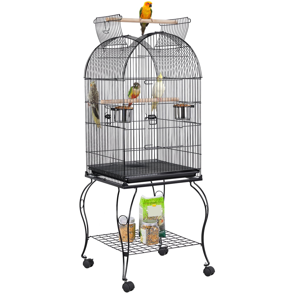 Yaheetech 59'' H Open Top Metal Bird Cage Rolling Parrot Cage with Stand For Small Birds Parakeet Lovebirds Cockatiel Canary， Black