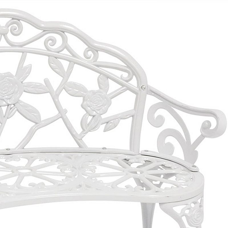 Sunnydaze 2-Person Classic Rose Cast Aluminum Outdoor Garden Bench - White