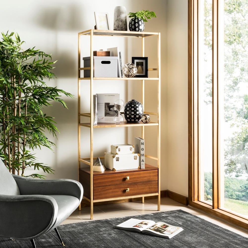 SAFAVIEH Skylar 4 tier 1 Drawer Gold/ Grey étagère   30\