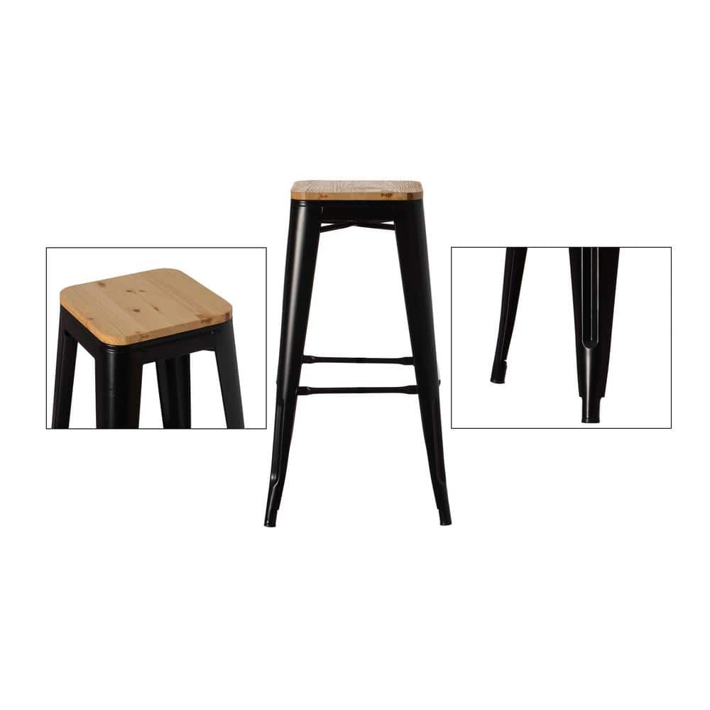 Vintiquewise 30 in. Large Decorative Accent Bar Stool for Indoor and Outdoor, Wooden Brown and Metal Black QI004465.L