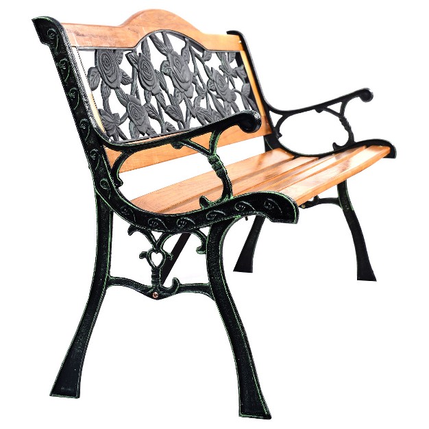 Tangkula Garden Cast Iron Bench Porch Path Loveseat Hardwood Chair For Patio Park