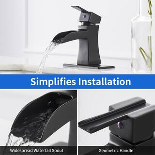 BWE Single Hole Single-Handle Low-Arc Bathroom Faucet in Matte Black with Drain Assembly A-96572-Black