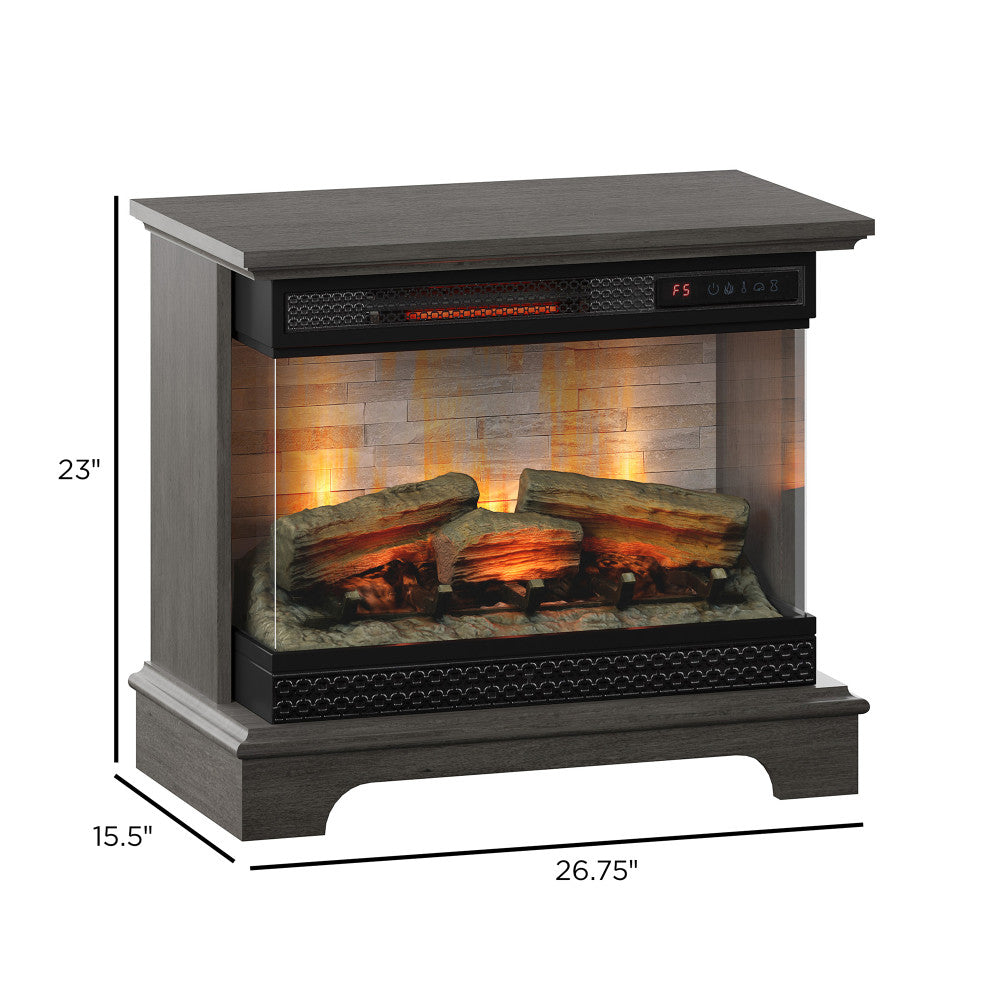 PanoGlow 3D Infrared Quartz Electric Fireplace, Weathered Gray