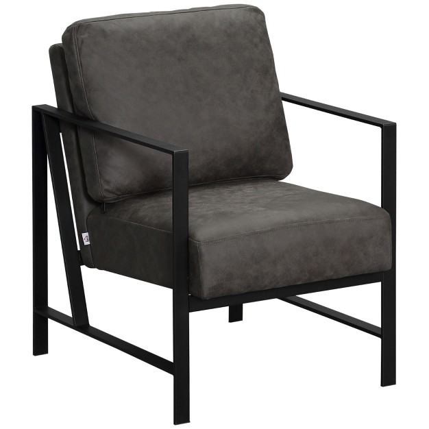 Homcom Industrial Accent Chairs With Cushioned Seat And Back Upholstered Faux Leather Armchair For Bedroom Living Room Chair With Steel Legs Gray