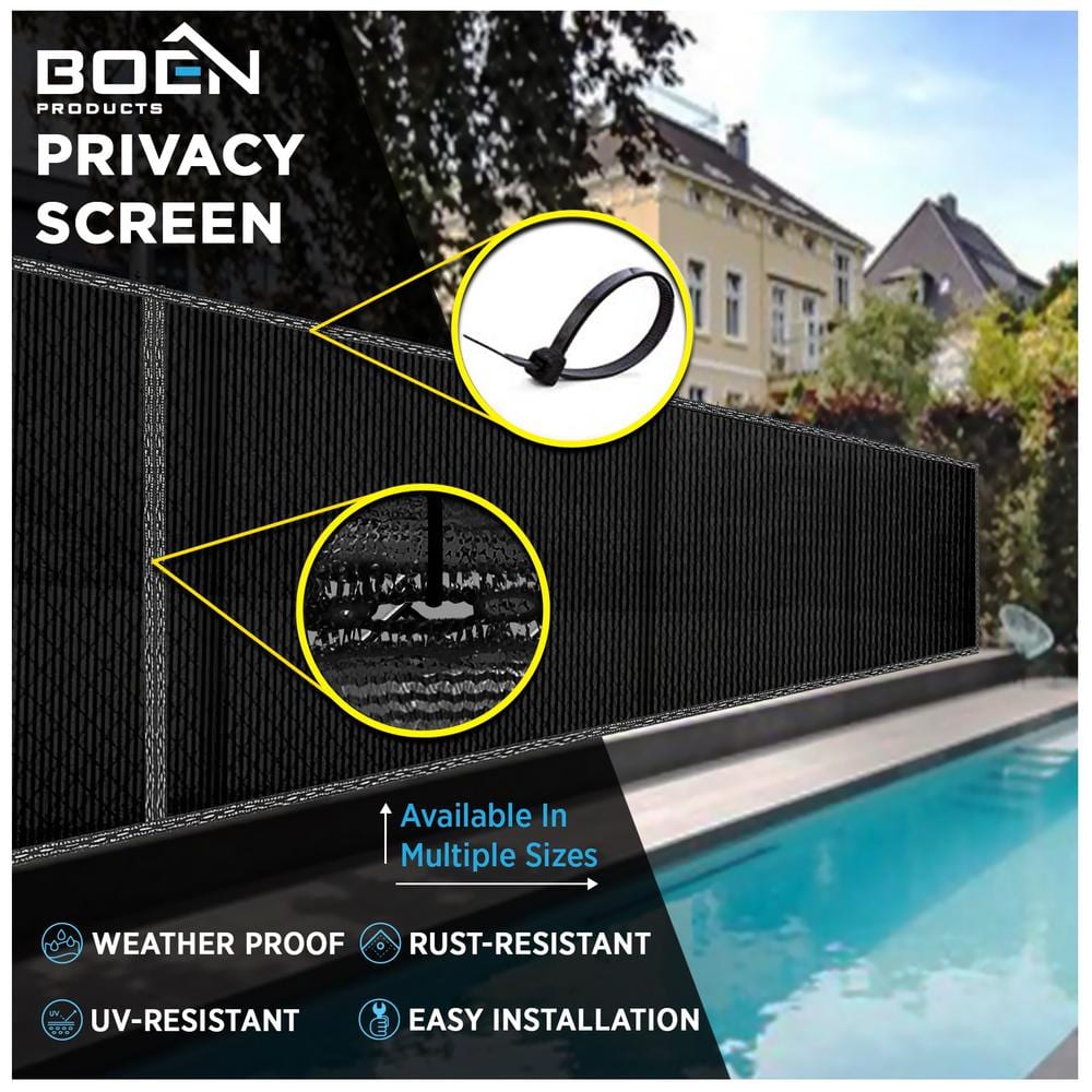 BOEN 12 ft. X 50 ft. Black Privacy Fence Screen Netting Mesh with Reinforced Eyelets for Chain link Garden Fence PN-30071