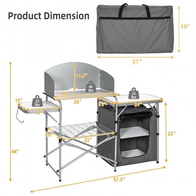 Foldable Outdoor BBQ Portable Grilling Table With Windscreen Bag   57.5\