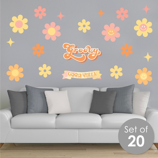 Big Dot Of Happiness Stay Groovy Peel And Stick Boho Floral Home Decor Vinyl Wall Art Stickers Wall Decals Set Of 20