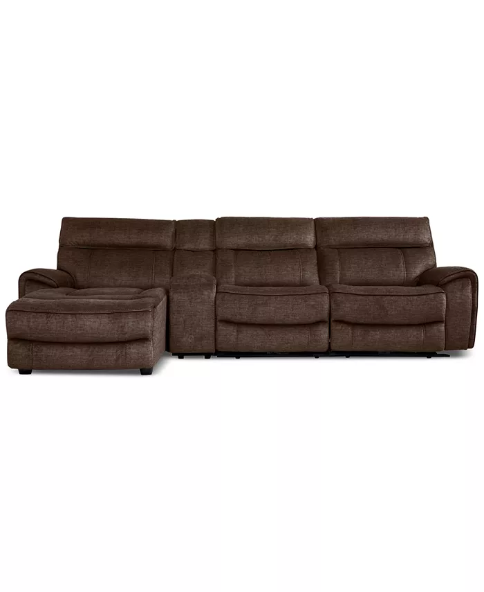 Furniture Hutchenson 4-Pc. Fabric Chaise Sectional with 1 Power Recliner Power Headrest and Console