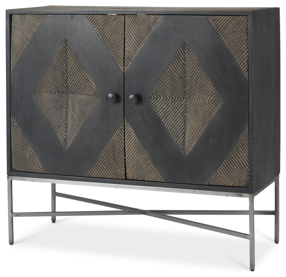 Hogarth Dark Brown Solid Wood With Silver Iron Frame Accent Cabinet   Contemporary   Accent Chests And Cabinets   by Mercana  Houzz