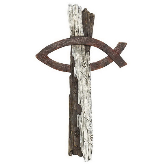 Dicksons WCR 191 Wall Cross Fish Wood Look Resin 1...