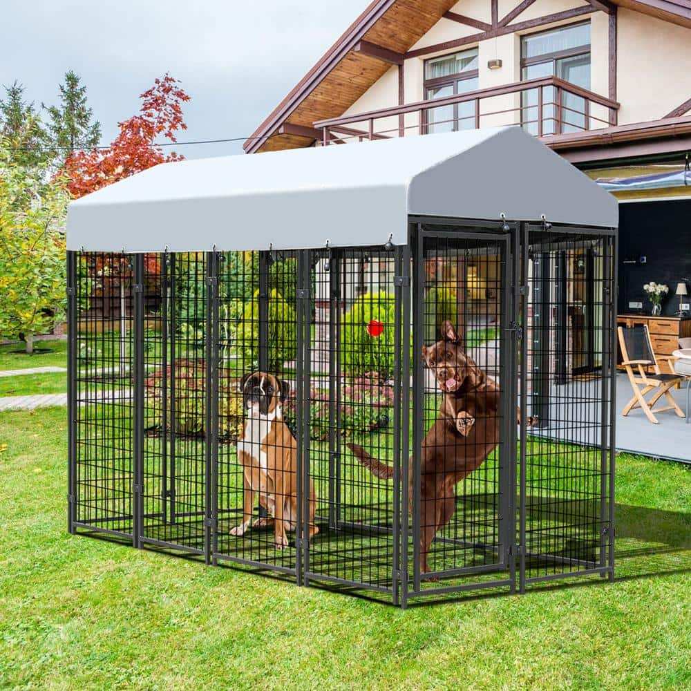 COZIWOW 6.9 ft. x 3.3 ft. x 5.6 ft. Metal Dog Pet Kennel Cage Pen with Roof Canopy Weatherproof CW12R0479