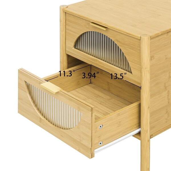 2 Drawer End Table Bamboo Side Table for Bedroom Living Room