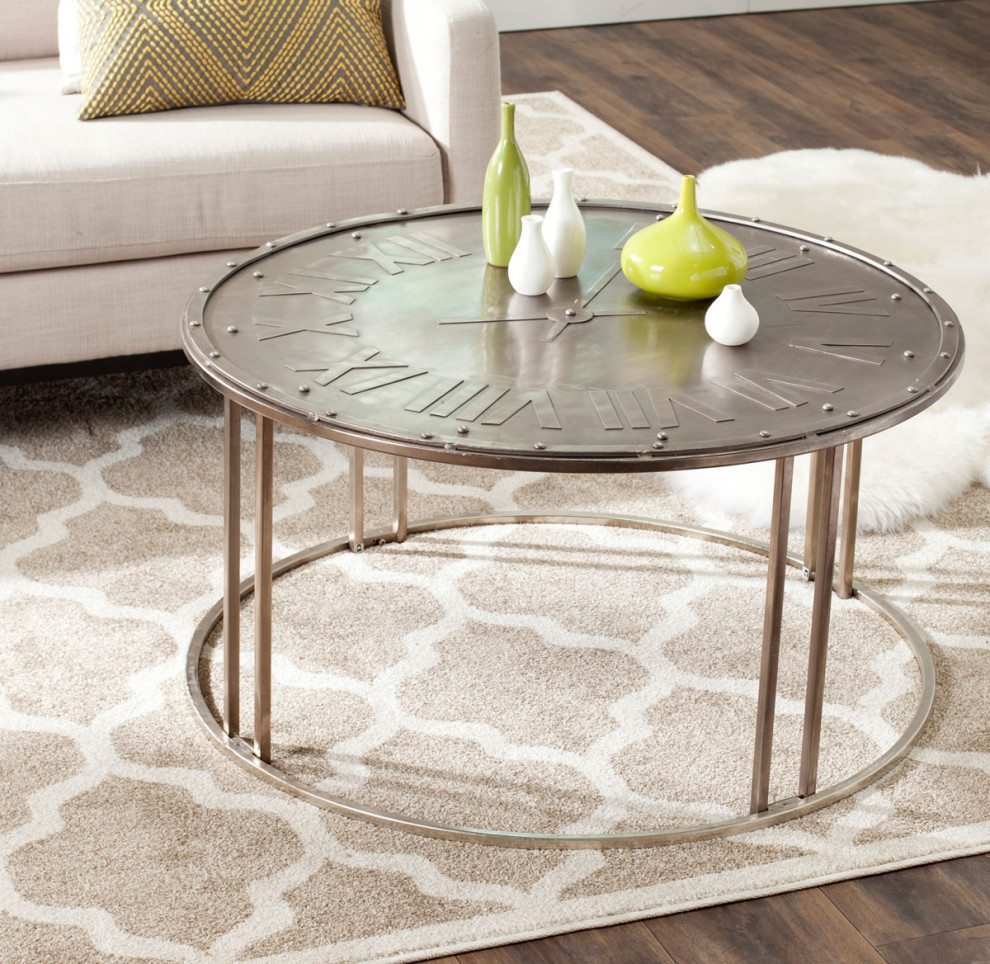 Mason Clock Cocktail Table  Dark Antique Silver   Contemporary   Coffee Tables   by Rustic Home Furniture Deco  Houzz