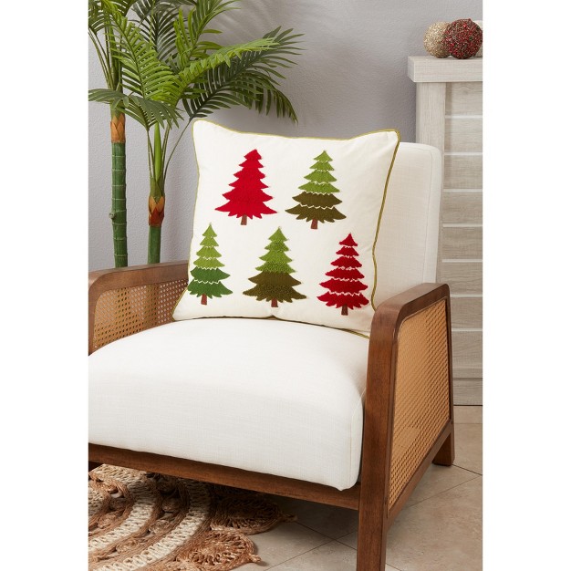 Saro Lifestyle Cotton Throw Pillow With Christmas Tree Embroidery And Down Filling