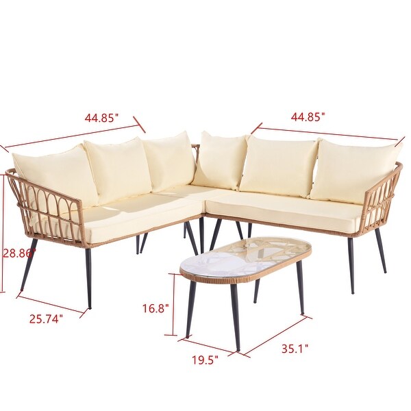 4 Pieces Patio Furniture Set， Outdoor Rattan Conversation Sectional L-Shaped Cushions Sofa with 5 Seater and Coffee Table - Overstock - 37928679