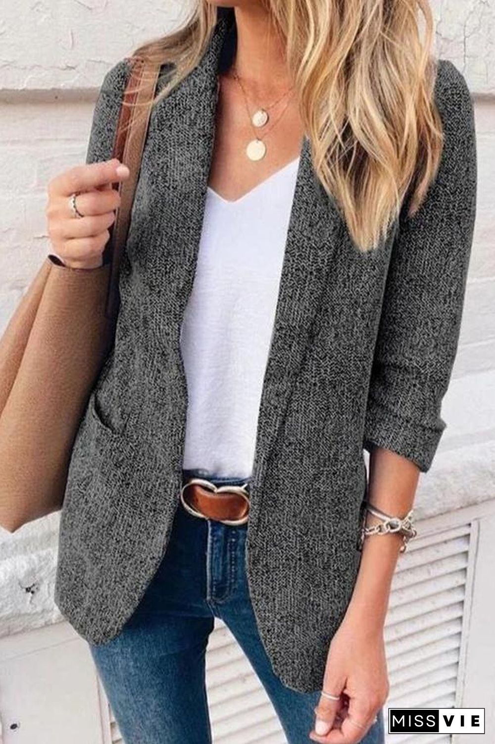 3/4 Length Sleeve Solid Color Lapel Blazer P10018