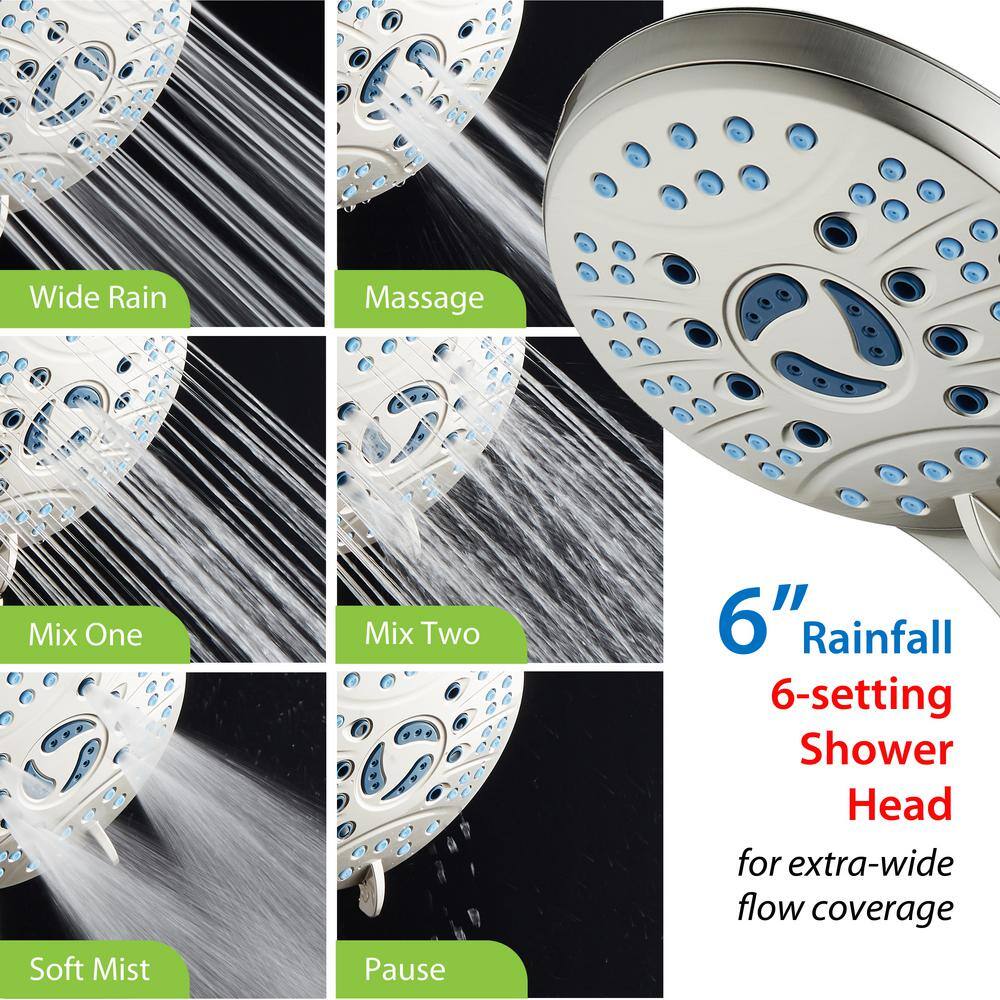 AQUACARE 50-Spray Patterns 2.5 GPM 6 in. Wall Mount Dual Shower Heads and Handheld Shower Head Antimicrobial in Satin Nickel 43238