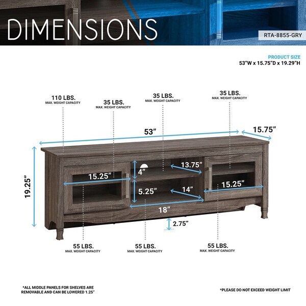 Driftwood TV Stand Console with 2 Glass Door and 6 Compartment TV Cabinet Entertainment Center