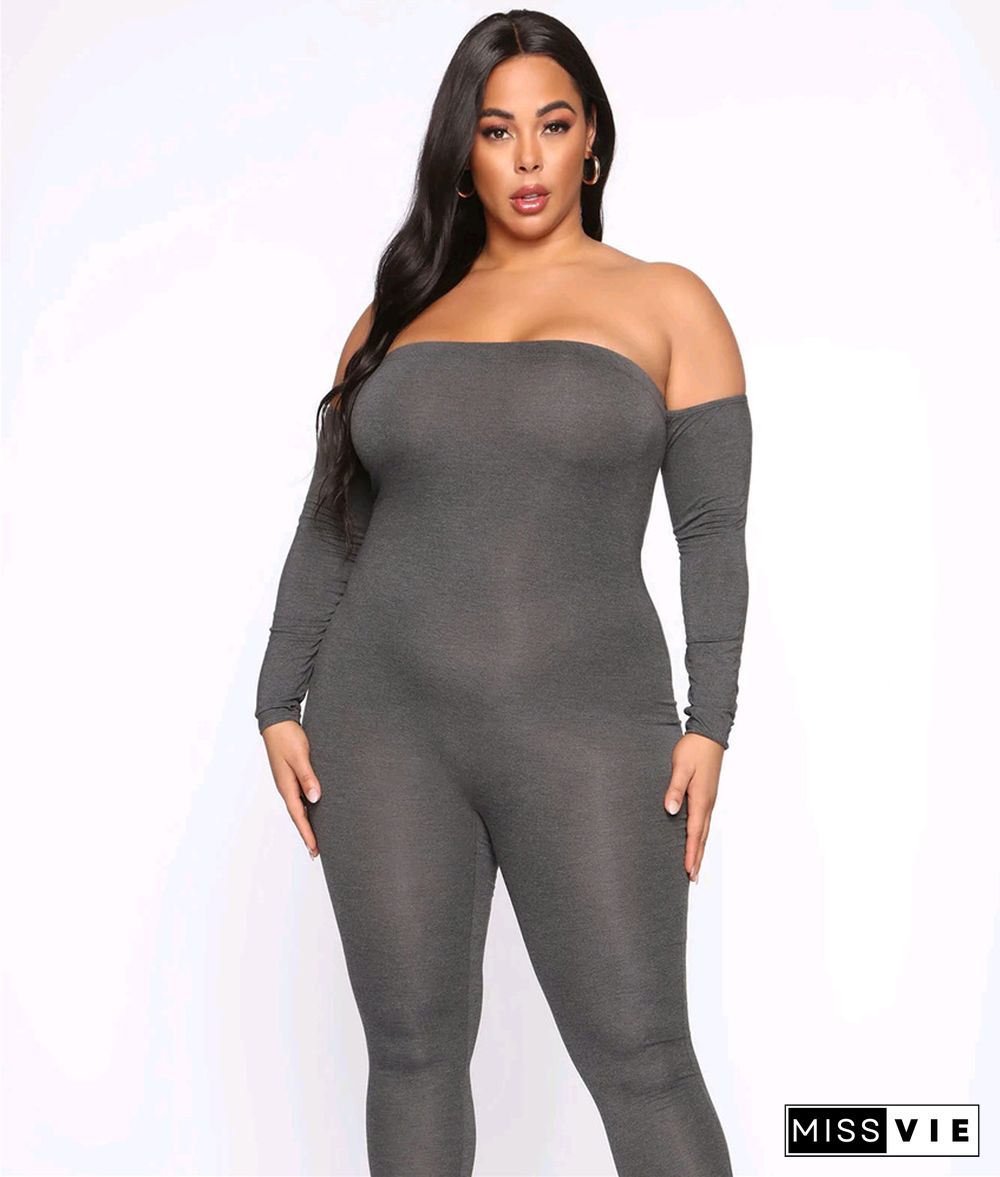 Slash Neck Long Sleeve Plus Size One Piece Jumpsuit