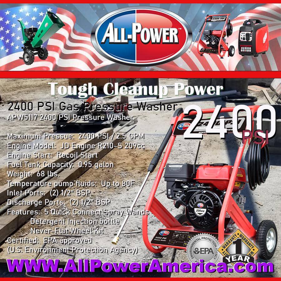 All Power 2400 PSI 25 GPM Gas Powered Pressure Washer