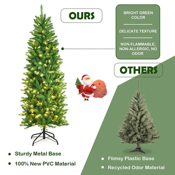 Costway 6Ft Prelit Artificial Pencil Christmas Tree Hinged Fir PVC