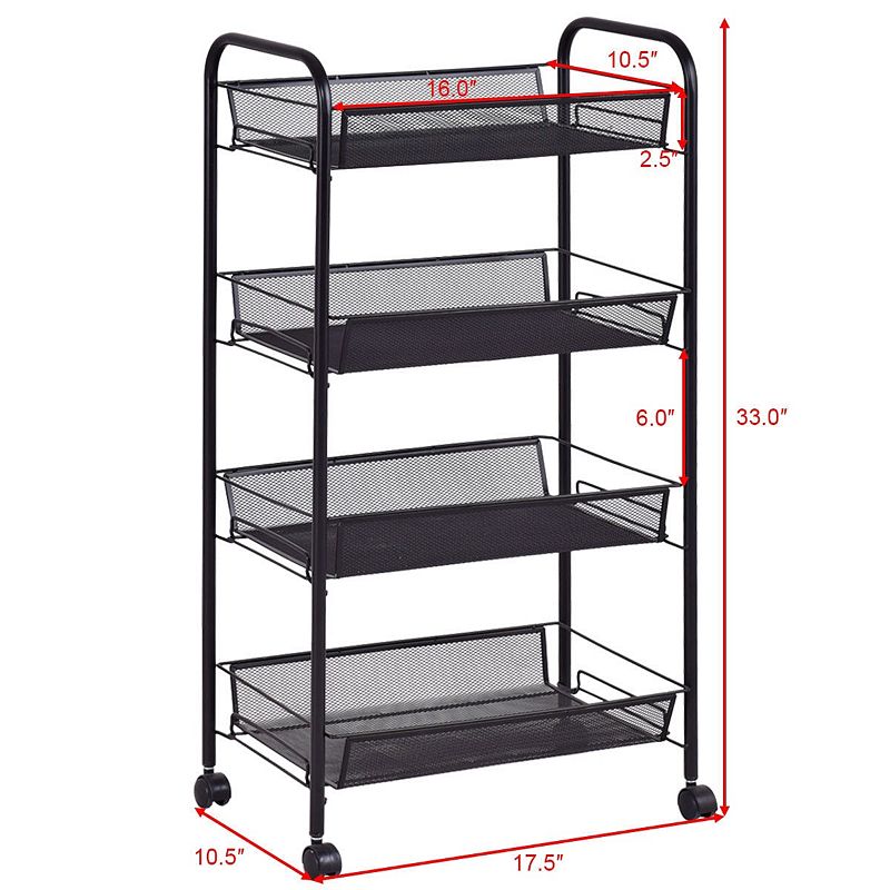 4 Tier Storage Rack Trolley Cart