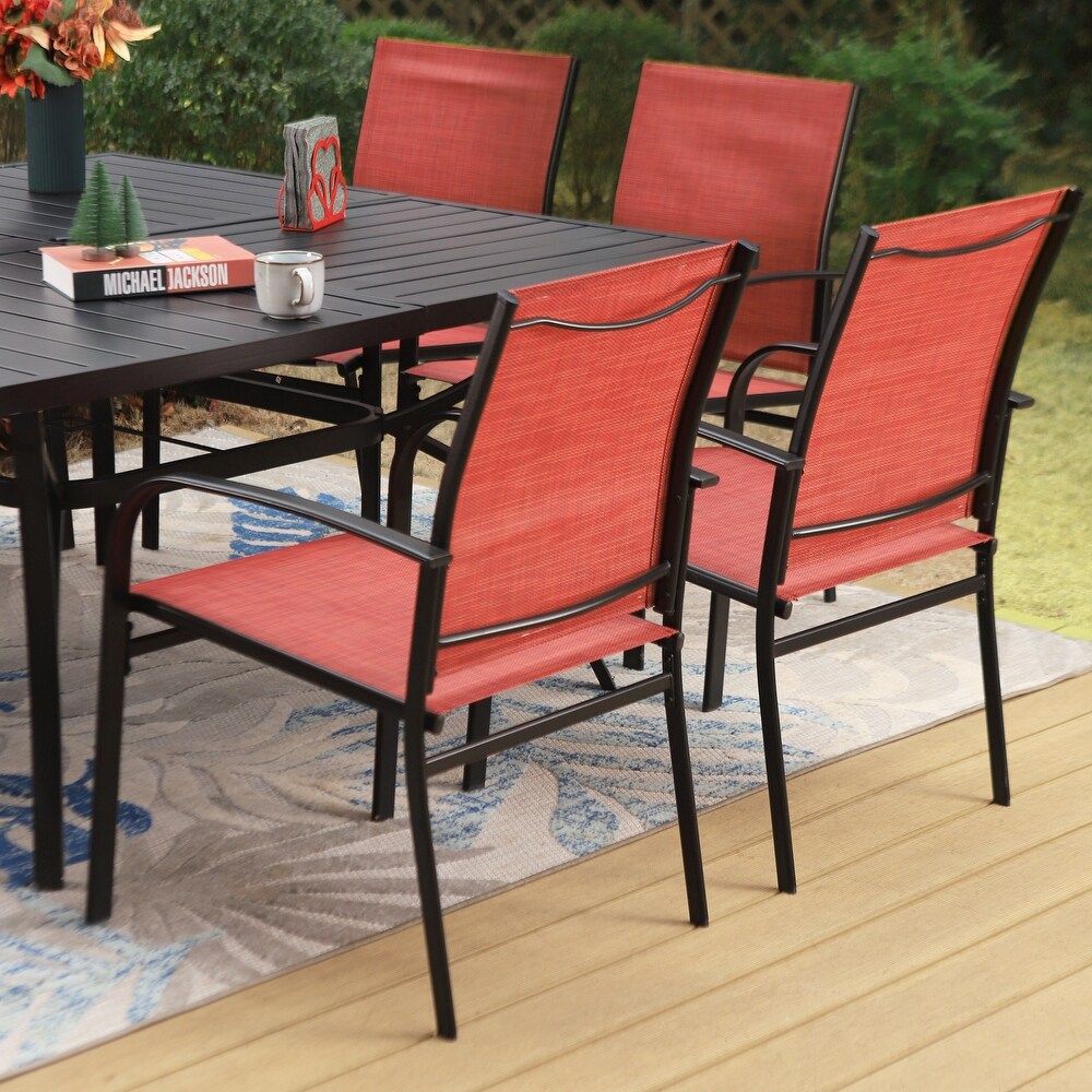 9 Piece Patio Dining Set  60 Inch Square Metal Table and 8 Textilene Dining Chairs