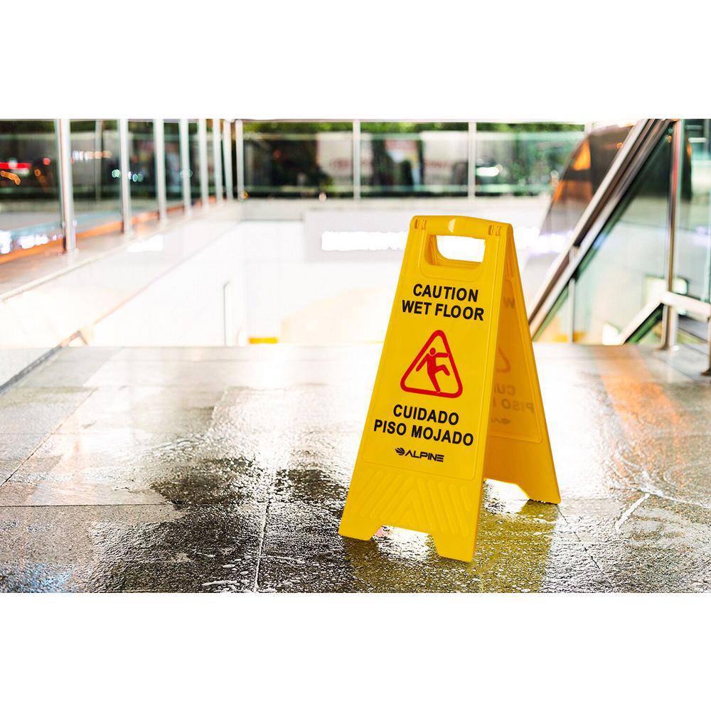 Alpine Industries 24 in. Yellow Multi-Lingual Caution Wet Floor Sign (5-Pack) 499-5pk