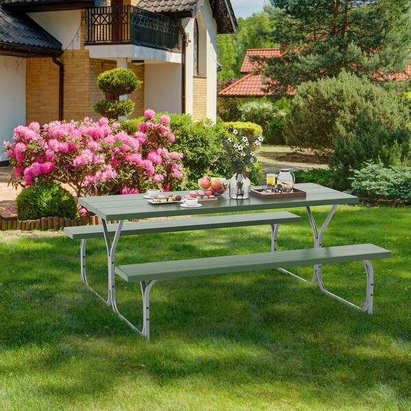 6 Feet Picnic Table Bench Set with HDPE Tabletop for 8 Person