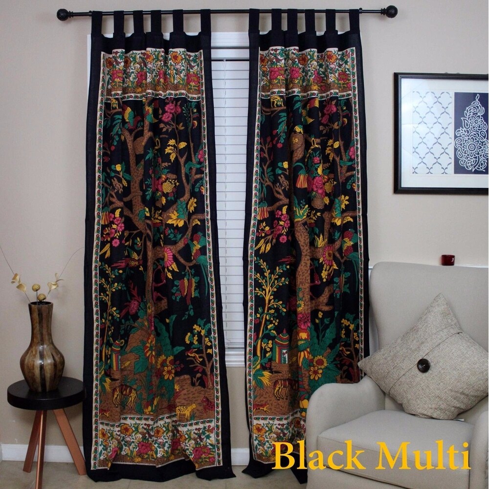 Handmade Cotton Tree of Life Tab Top Curtain Drape Panel   44 x 88 inches