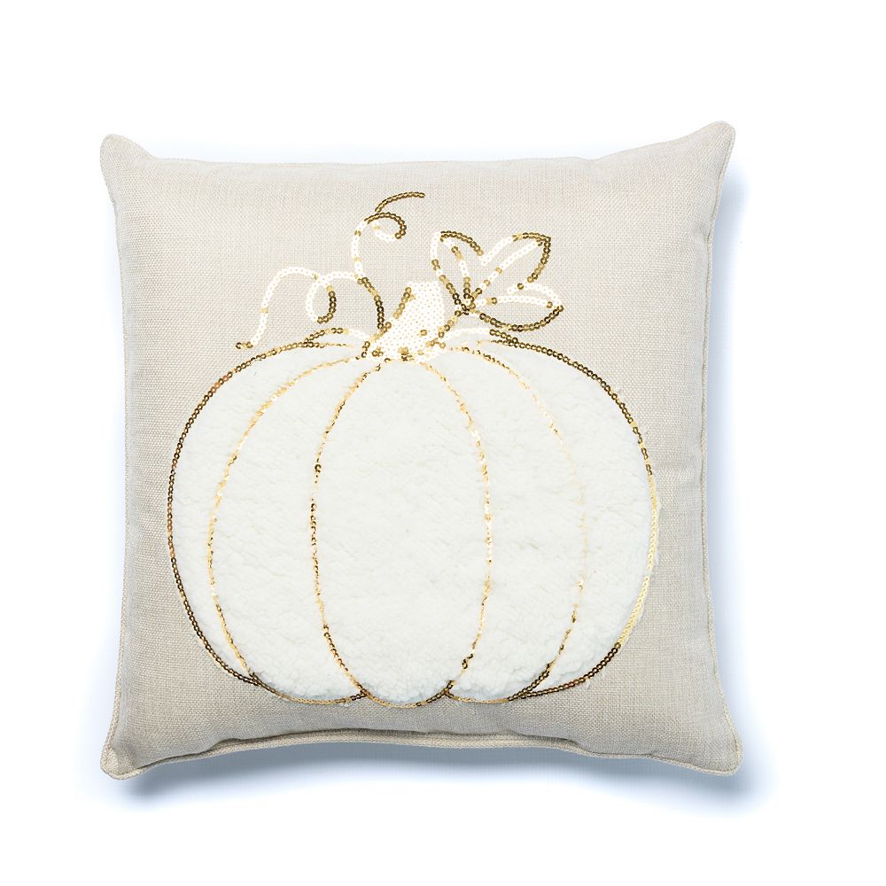 Tempo Home White and Gold Pumpkin Toss Throw Pillow