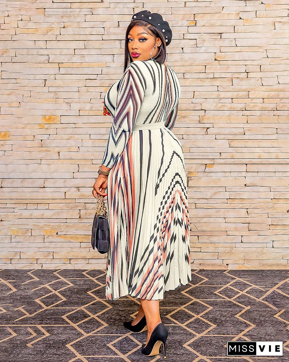 wave stripe print maxi dress