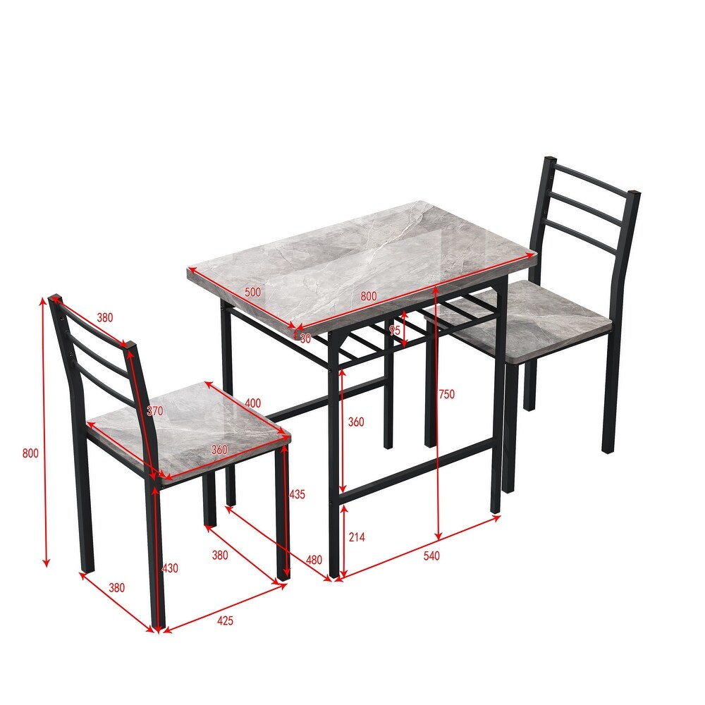 3 Piece Dining Table Set with 2 Chairs