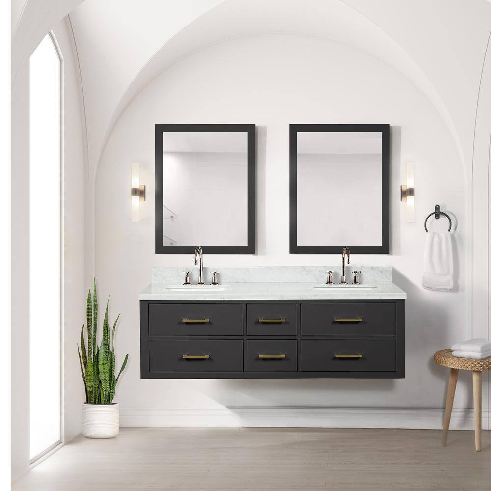 Lexora Sherman 60 in W x 22 in D Black Double Bath Vanity and Carrara Marble Top LVSH60DL100