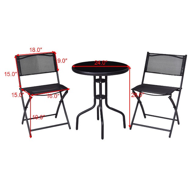 Costway 3 Pcs Bistro Set Garden Backyard Table Folding Chairs Outdoor Patio Furniture