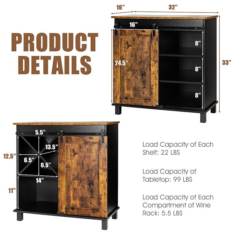 Industrial Storage Cabinet with Sliding Barn Door-Rustic Brown