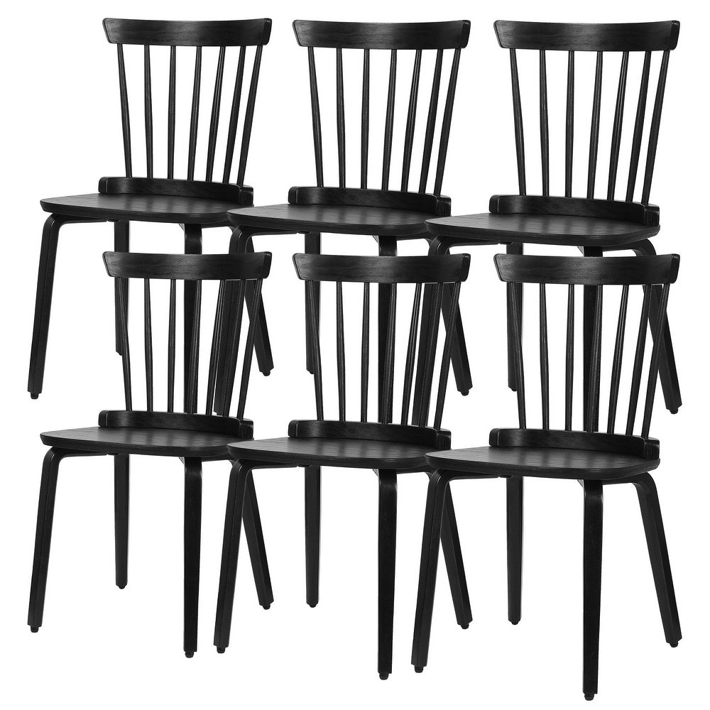 Farmhouse Spindle back Windsor Dining Chairs with Bentwood Legs  Black   33.5\