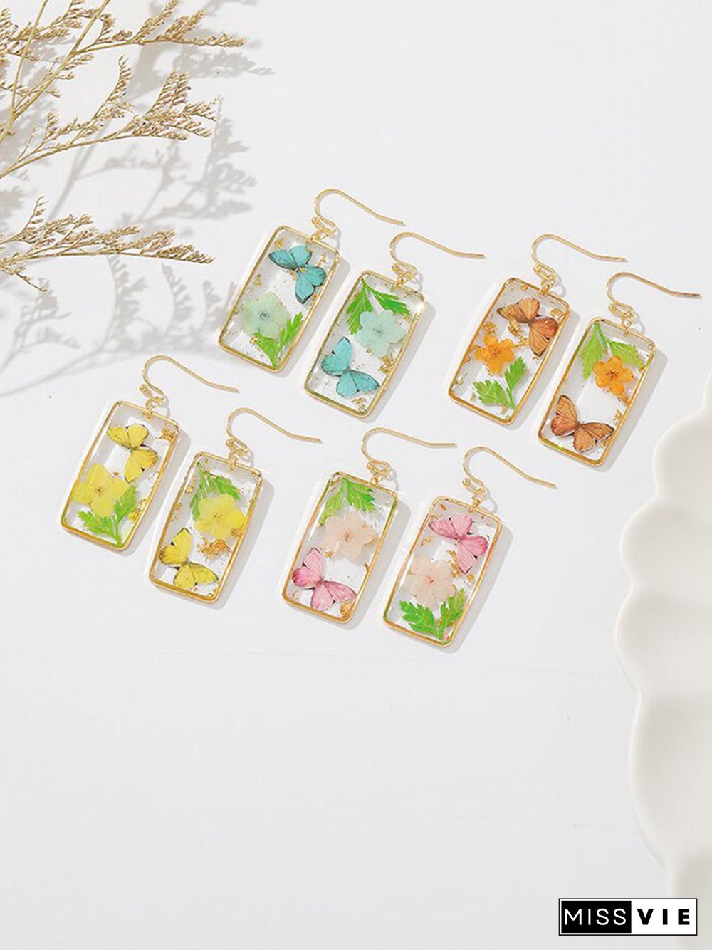 Butterfly Forget-Me-Not Rectangular Earrings