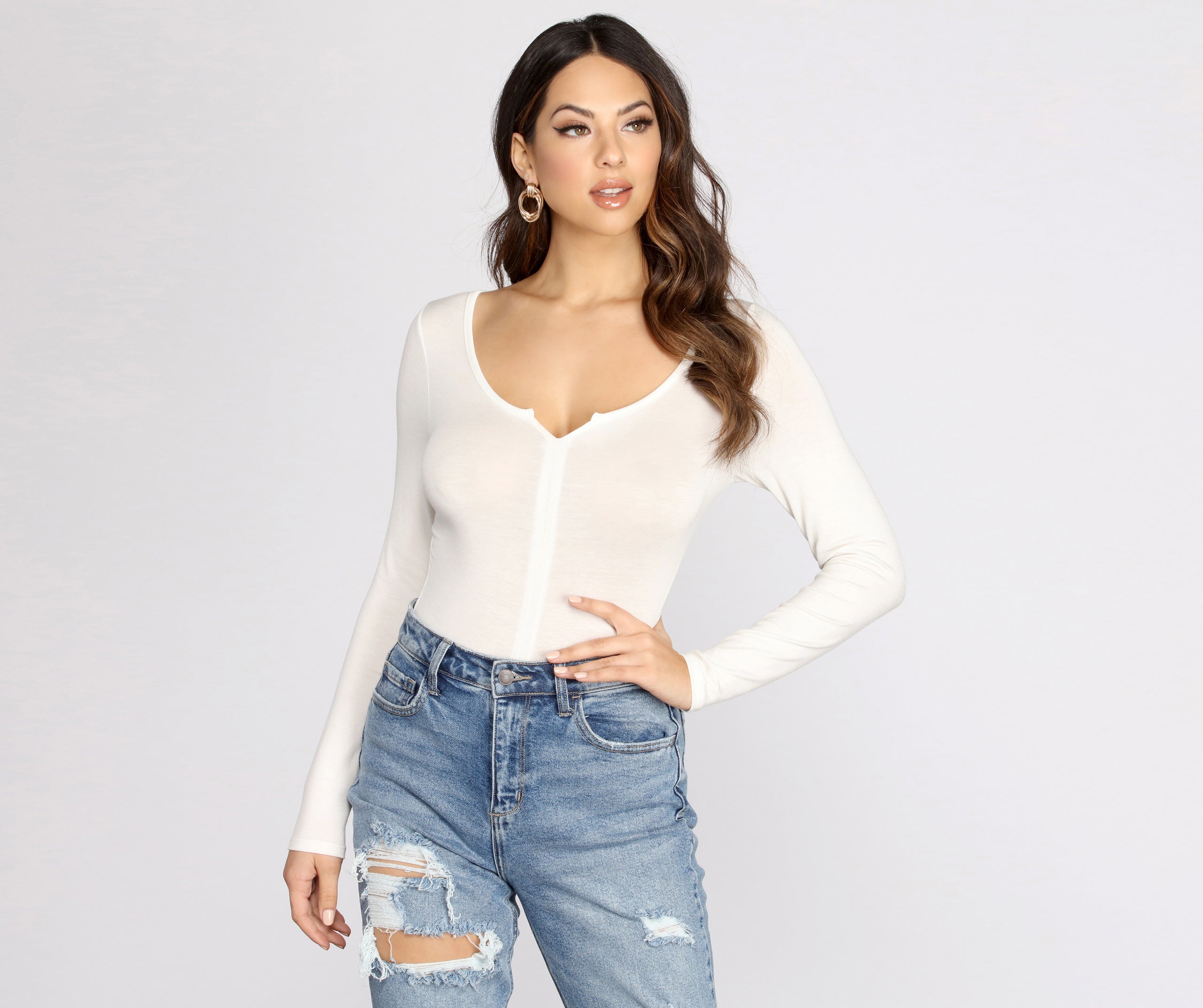 Long Sleeve Notched Bodysuit