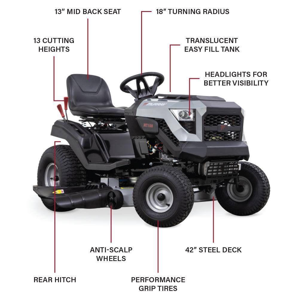 Murray MT100 42 in. 13.5 HP 500cc E1350 Series Briggs and Stratton Engine 6-Speed Manual Gas Riding Lawn Tractor Mower MYT4213500