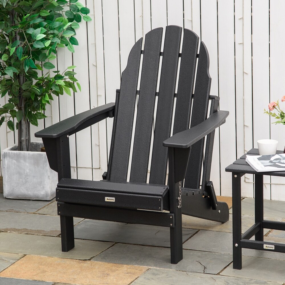 Outsunny Folding Adirondack Chair  HDPE Outdoor  Weather Plastic Lounge Beach Chairs for Patio Deck and Lawn Furniture