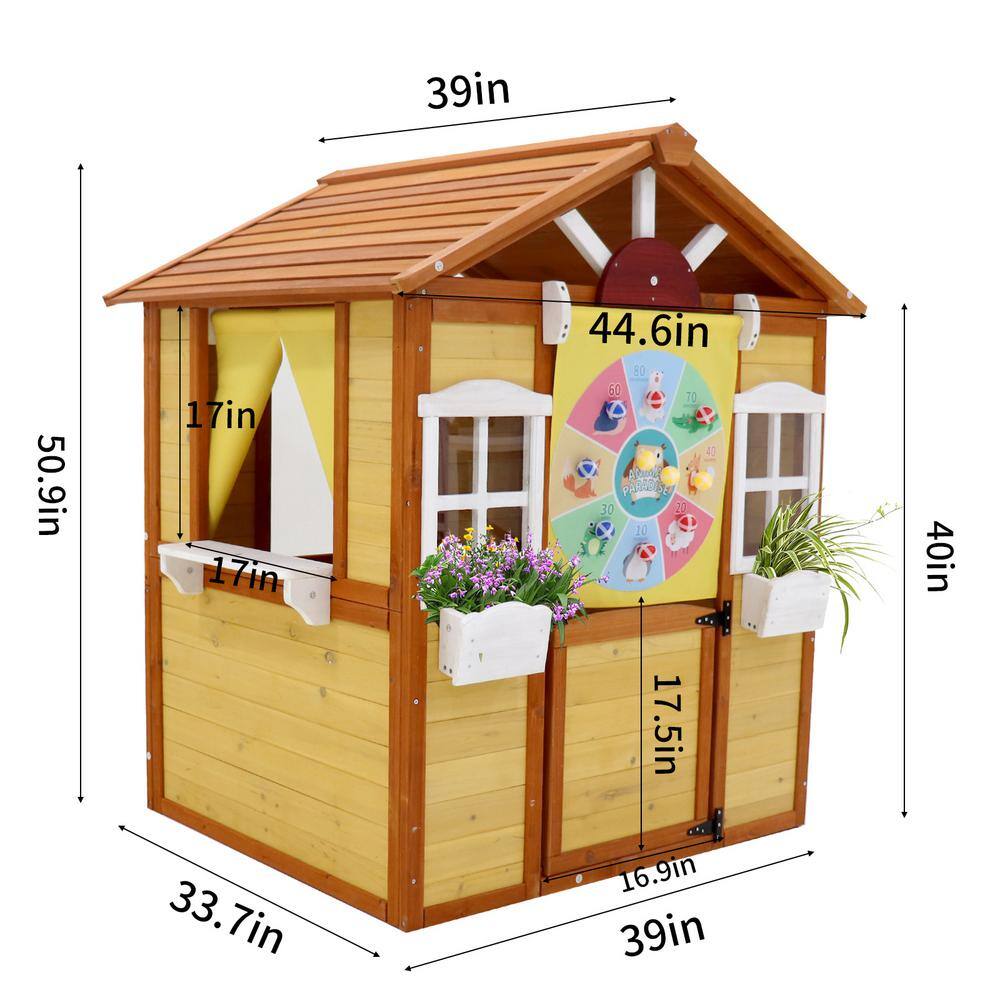 Natural Outdoor Wood Playhouse with Working Doors Windows LN20233338