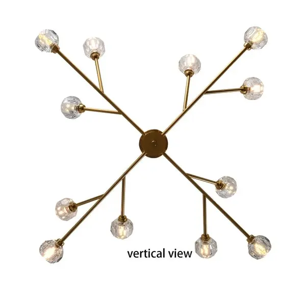 Retro Brass Sputnik Crystal Ball Shade Branches Chandeliers Hanging Pendant Ceiling Light Polished Gold